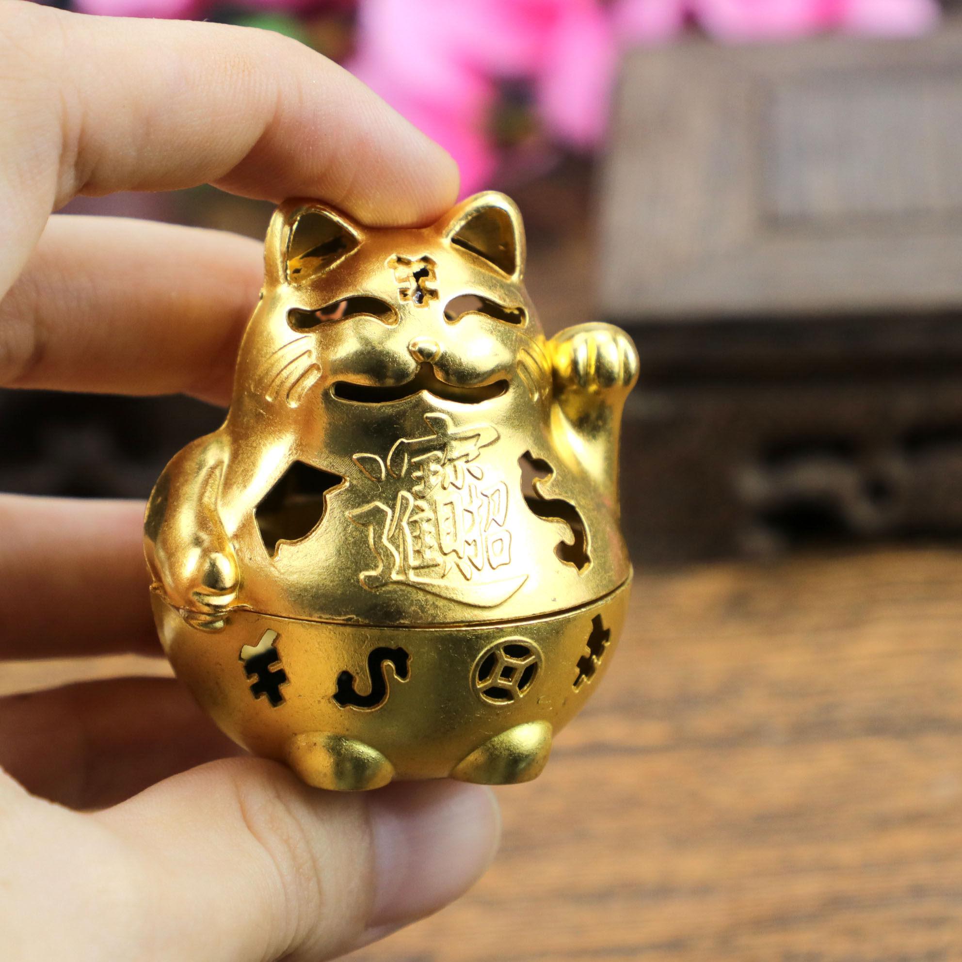 Good luck, fortune, cat incense burner, household indoor mini incense burner, tea ceremony incense burner золотистый
