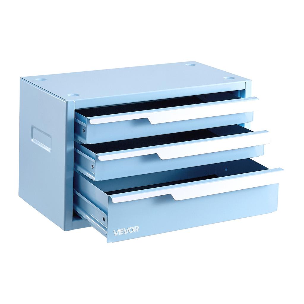 VEVOR Steel Tool Box with 3 Drawers Portable Metal Toolbox Heavy Duty Blue, for Garage Workshop Repair Shop Workbench, Magnetic Design