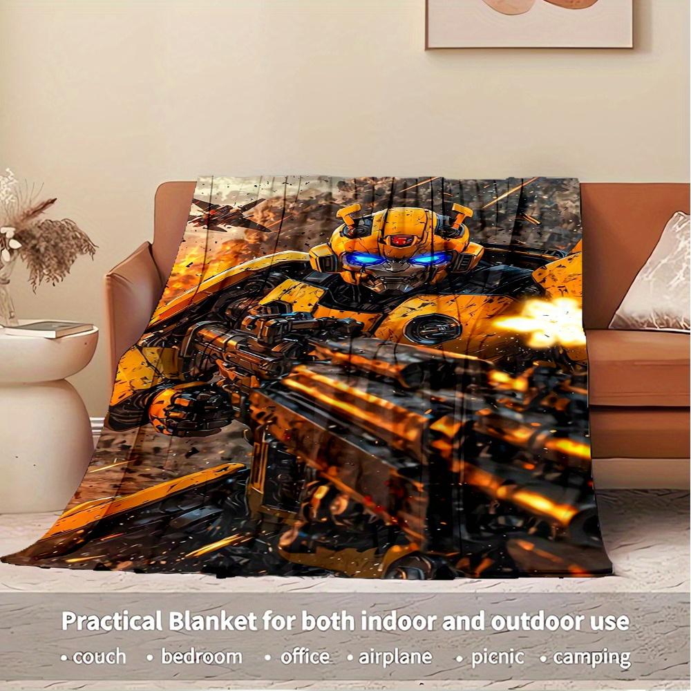 For Transformers,Bumblebee,Action-Themed Flannel Blanket, Glam Style, Digital Print, All-Season Comfort, Tear-Resistant, Knitted Craftsmansh