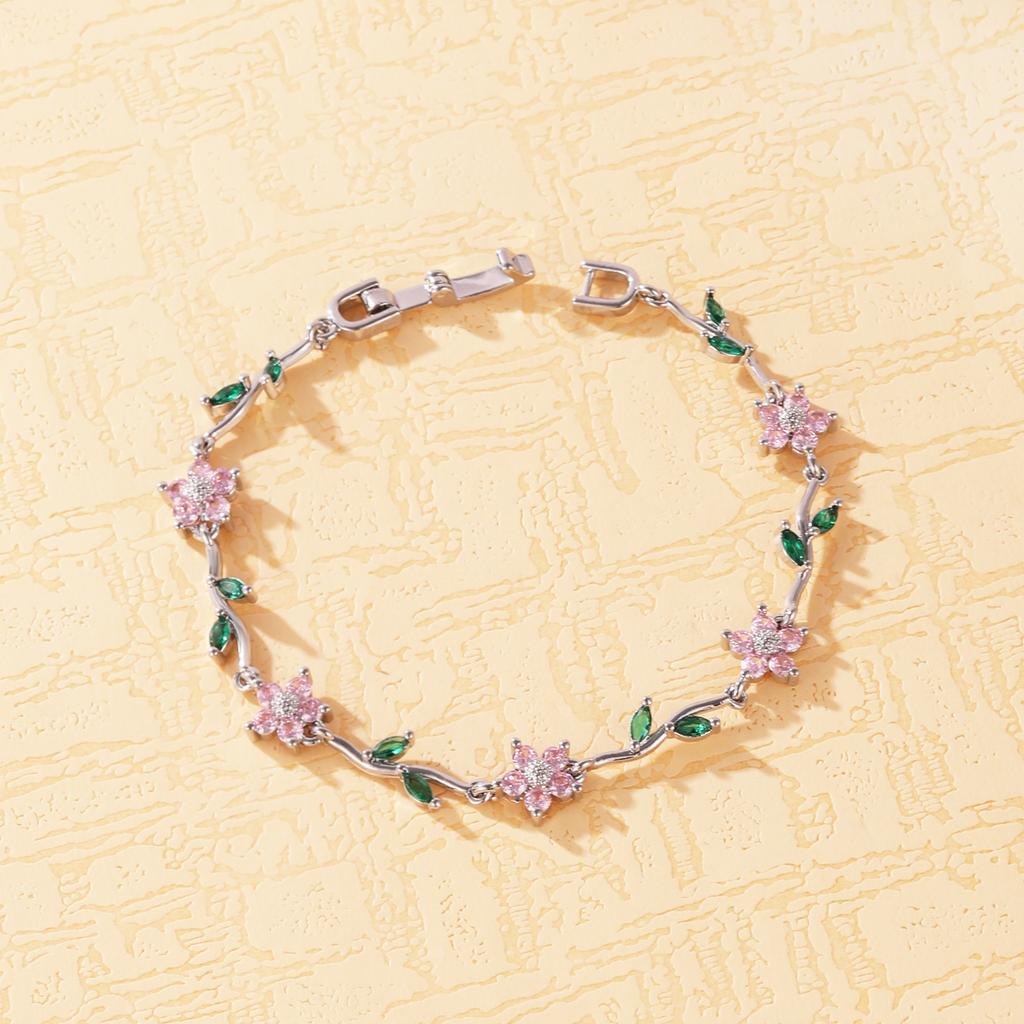 Elegant Multiple Color Flower Charm Zircon Branch Leaf Bracelet Dopamine Niche Sense 18K Gold Plated Women's Bangle Gifts 2