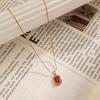 18K Gold Plated Stainless Steel Necklace with Red Zirconia – Titanium Steel, European and American Design for Women