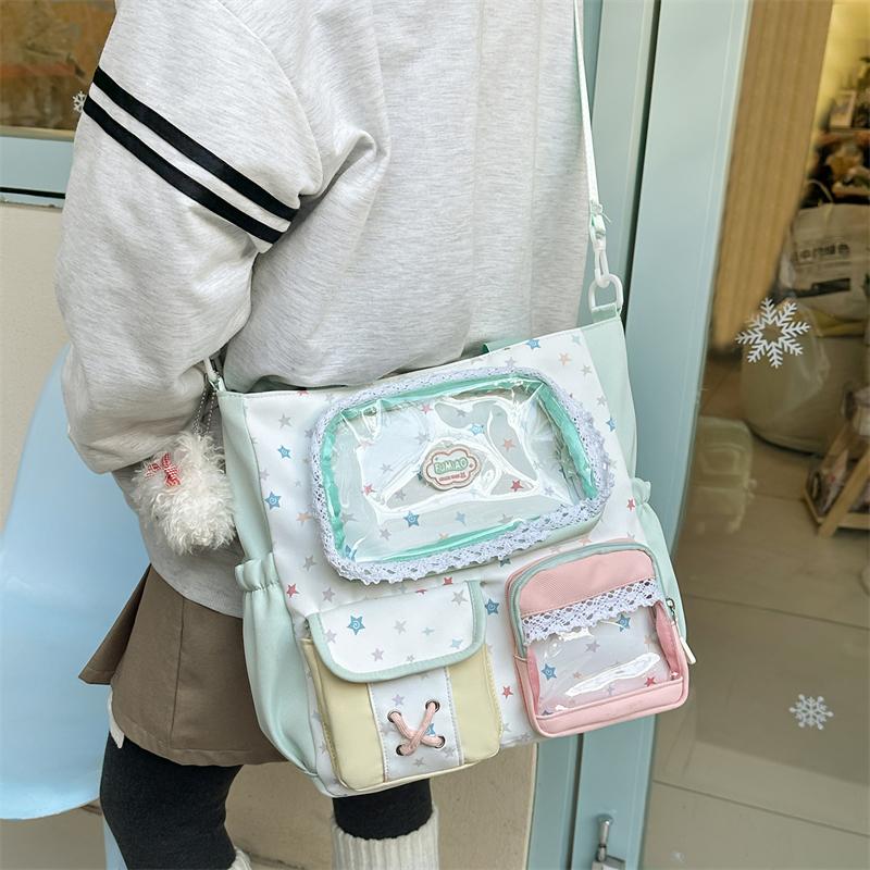 Women's Contrast Shoulder Bag Stars Print College Style Crossbody Bag