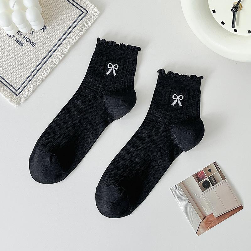 Summer Thin Mid-calf Socks for Women, Mesh Perforated Breathable Short Socks, Ballet-style Cream Color Socks