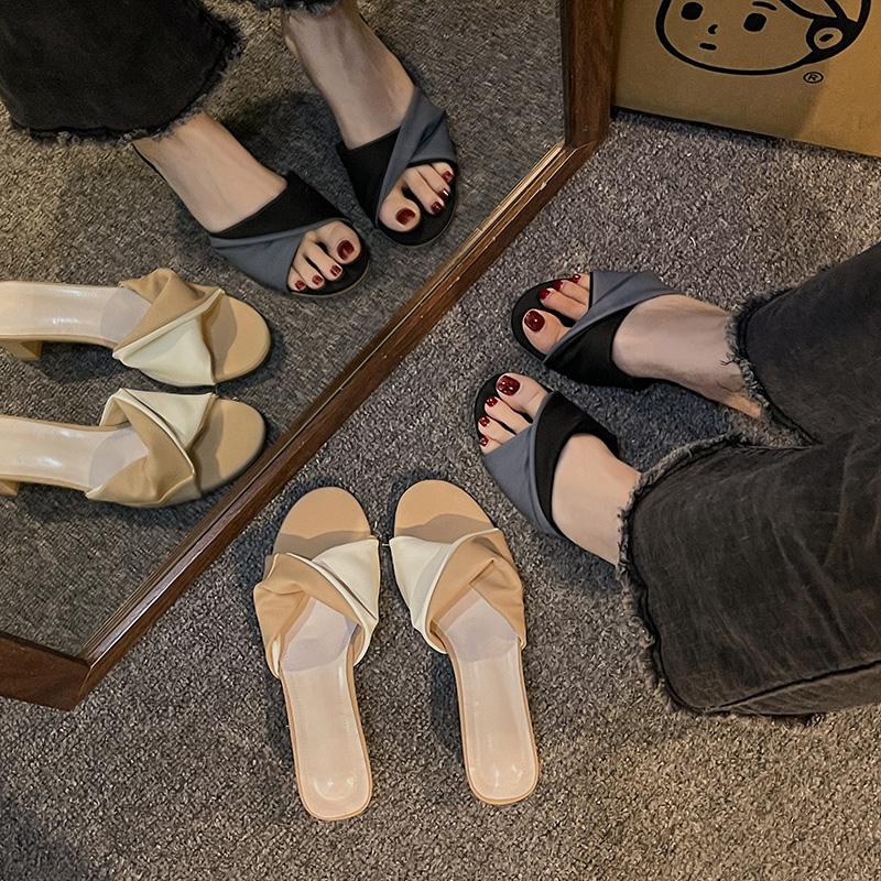 Fashion Summer Fashion Simple Ladies Slippers Dew Feet High Heels Solid Color Comfortable Casual SlippersFashion Slippers
