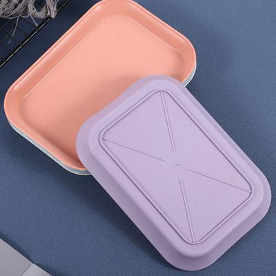 Candy Color Wheat Straw Storage Tray Fruits Snacks Plate Desktop Sundries Storage Tray Plastic Small Square Plate Decor Trays