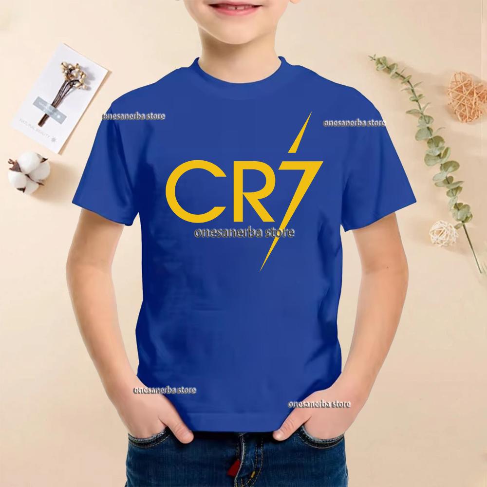 New Summer Polyester Children T-shirts Kids Soccer Clothing CR7 Ronaldo Printed Outdoor Boys Girls T-shirts Sport Fashion Ages 5-14