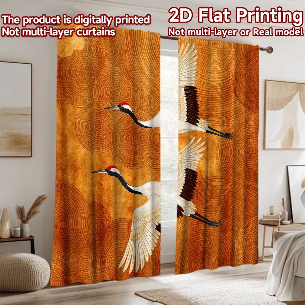 2D flat printing 2pcs Curtain Scene Curtains Flying Red-Crowned Cranes Digital Printed Polyester Drapes Party Decorations Use