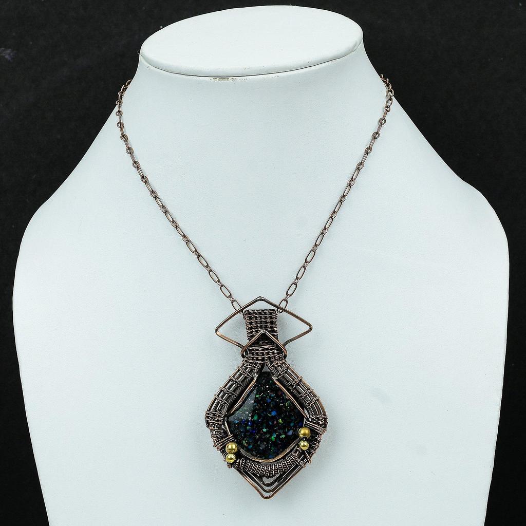 Black Ethiopian Opal Gemstone Pendant Copper Wire Wrapped Pendant Handmade Copper Jewelry Designer Pendant Wire Wrap Jewelry Gift For Mother