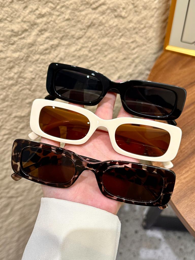 3Pcs Fashionable Square Narrow-Frame Sunglasses Set, Various Styles for Different Outfits, Suitable for Driving