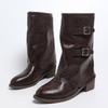 Fashion Sexy Metal Belt Buckle Black Riding Boots Women 2025 Autumn Retro Brown Medium Heel Ankle Boots Western Cowboy Shoes for Woman