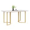 Eettafel - 140x80cm - Wit/goudkleurig marmer - Metalen frame - 6 personen