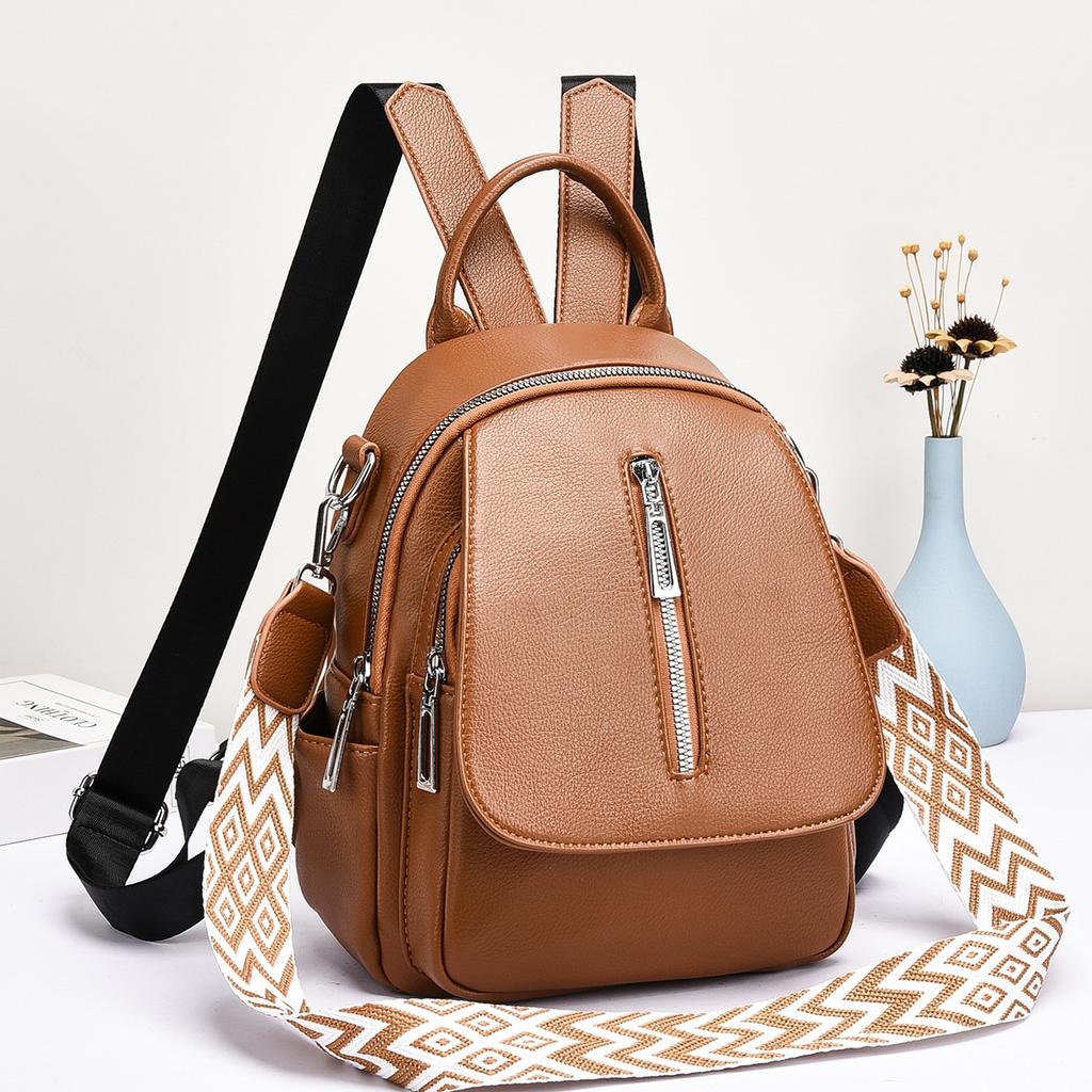 Backpack women's trendy women's bag texture solid color travel bag PU material