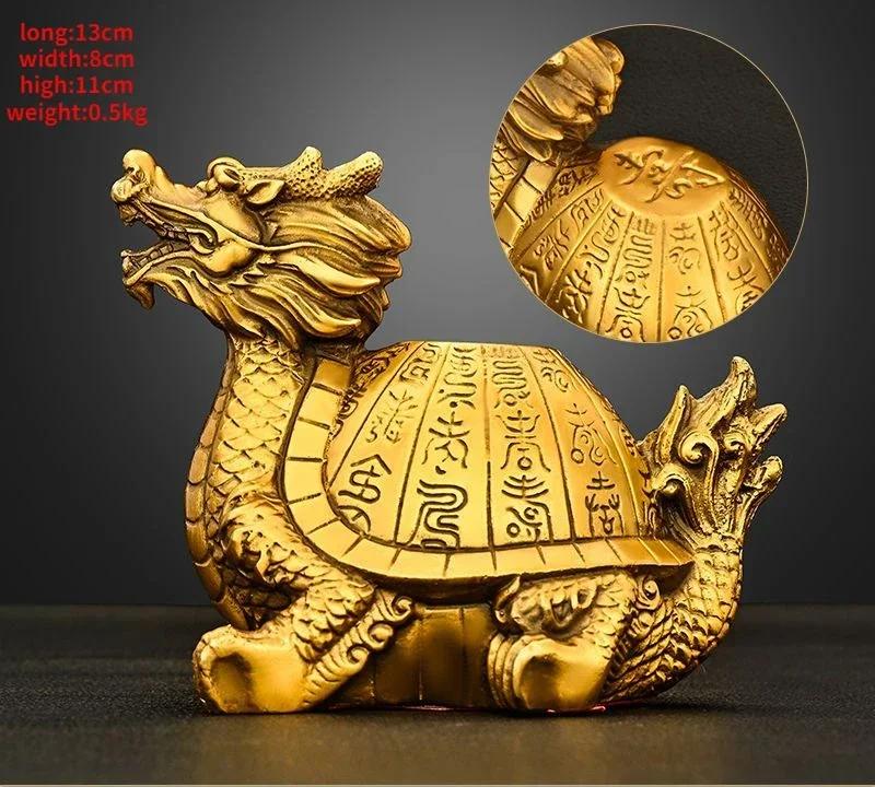 Copper Lucky Animal Dragon Turtle Ornament Fortune Longevity Turtle Home Office Desktop Decor