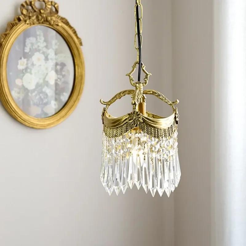 European  Luxury Brass Restaurant Chandelier French Classical Retro Bedroom Foyer Crystal Pendant Light