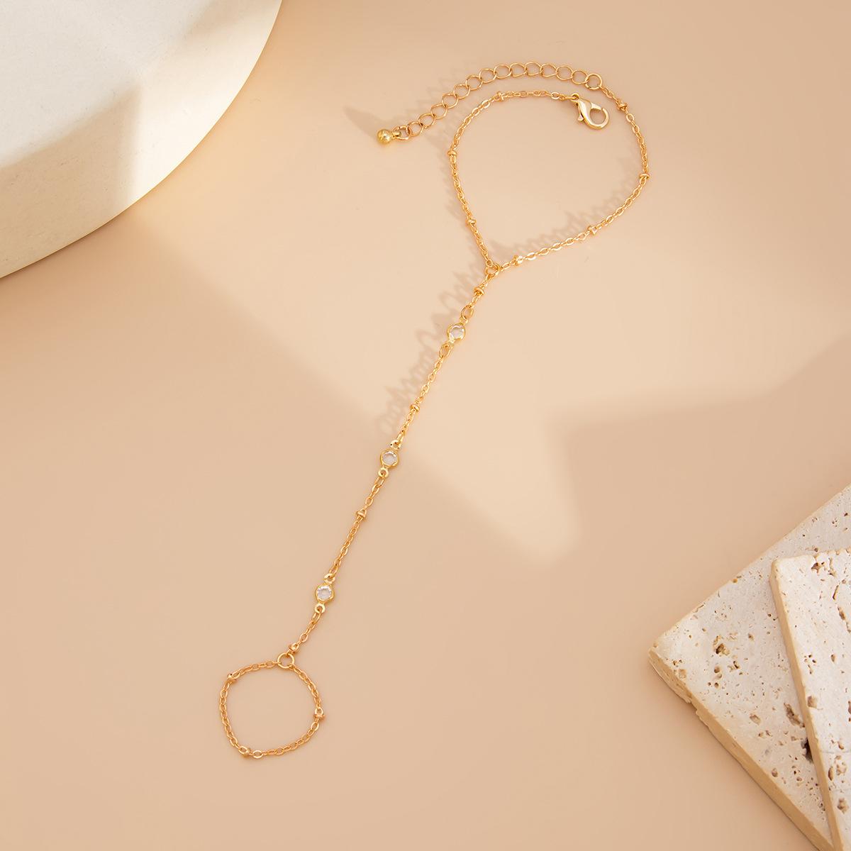 Design Irregular Metal Smooth Open Bracelet, Fashionable Crystal Chain Stacked Finger Bracelet