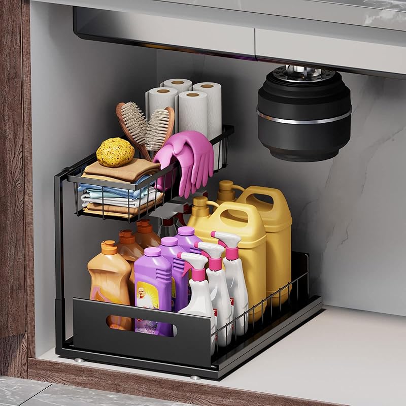 Under Sink Organizers and Storage 2 Tier Slide Out Kitchen Cabinet Organizer Sturdy Metal Bathroom Storage Black 1 Pack 1 Pack чёрный 8950₽