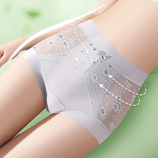Women's High Waisted Underwear Ladies Sexy Lace Ice Silk Panties Full Coverage Breathable Soft Stretch Briefs