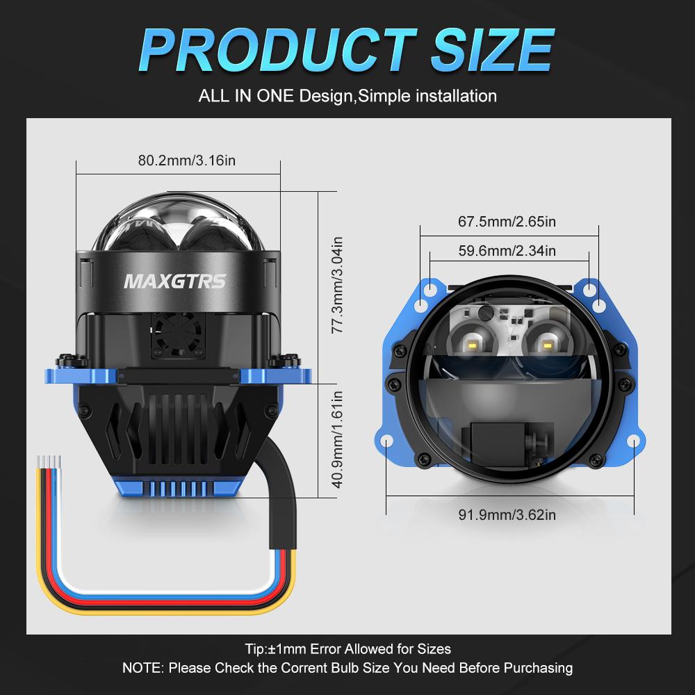 MAXGTRS 2x Laser 3.0 Inch Bi LED Hyperboloid Projector Lens H7 H4 9005 9006 Headlight Bulb Lenticular Optics For Hella 3R Car Accessories