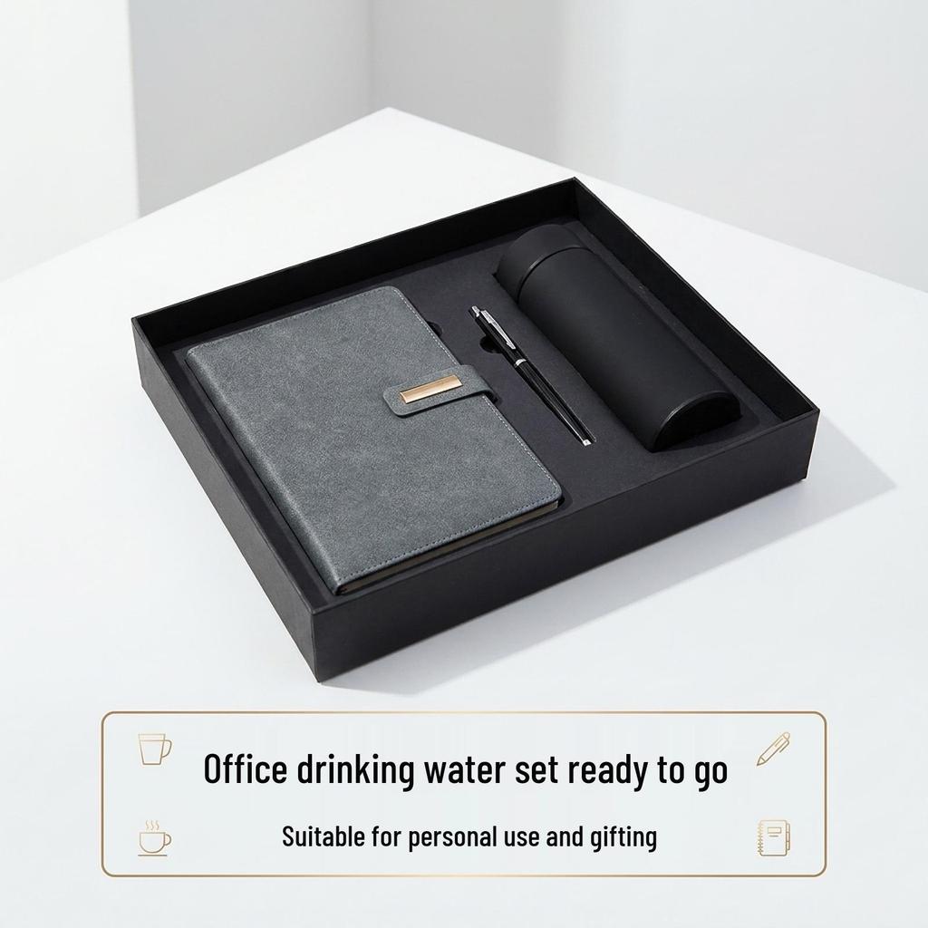 Luxury Business Notebook & Thermos Cup Set - Customizable Logo for Office Souvenirs