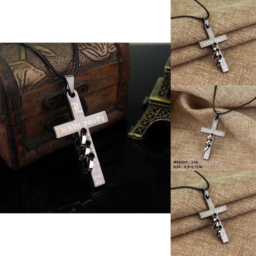 Death Note Anime Necklace With Cross Pendant On Leather Cord For Fans And Gift Giving