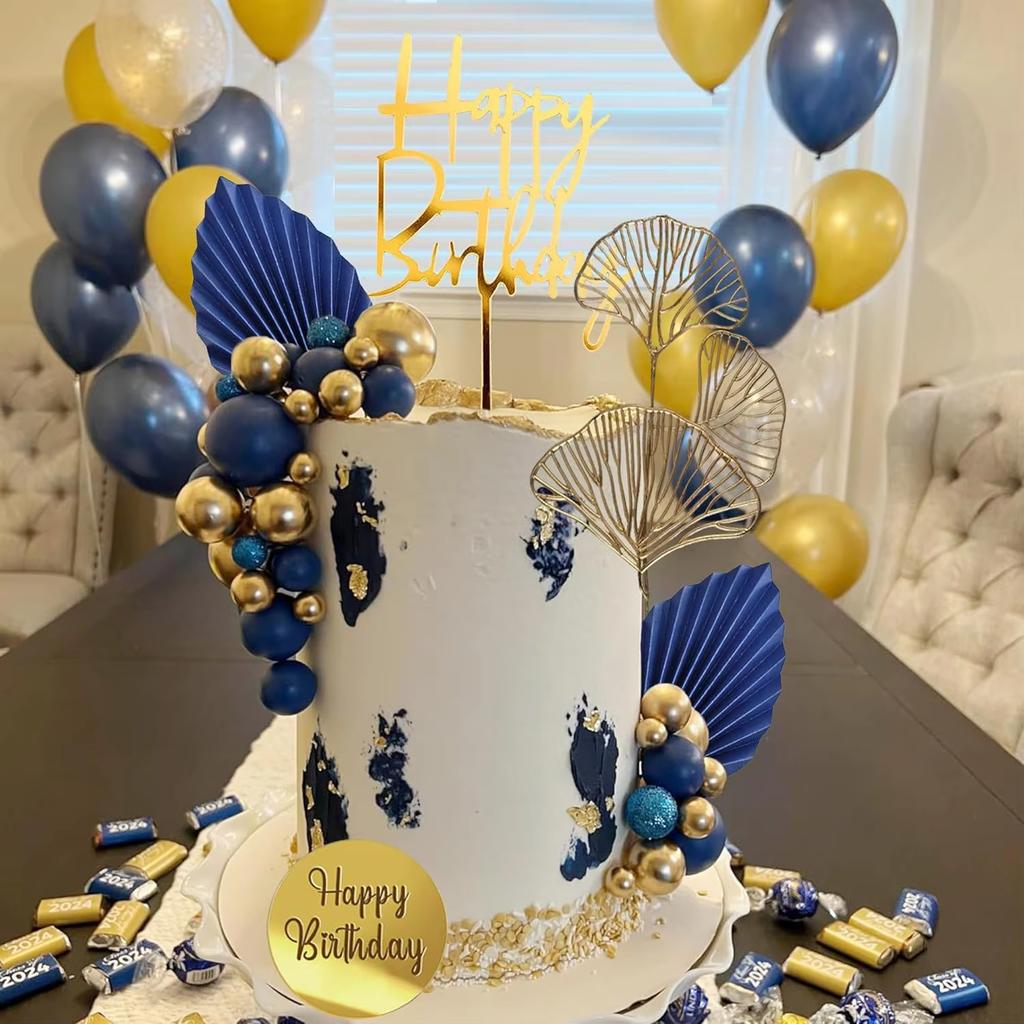 29pcs Blue White Gold Balls Cake Toppers Balls Birthday Cake Decorations for Birthday Boho Wedding Baby Shower Party Decorations