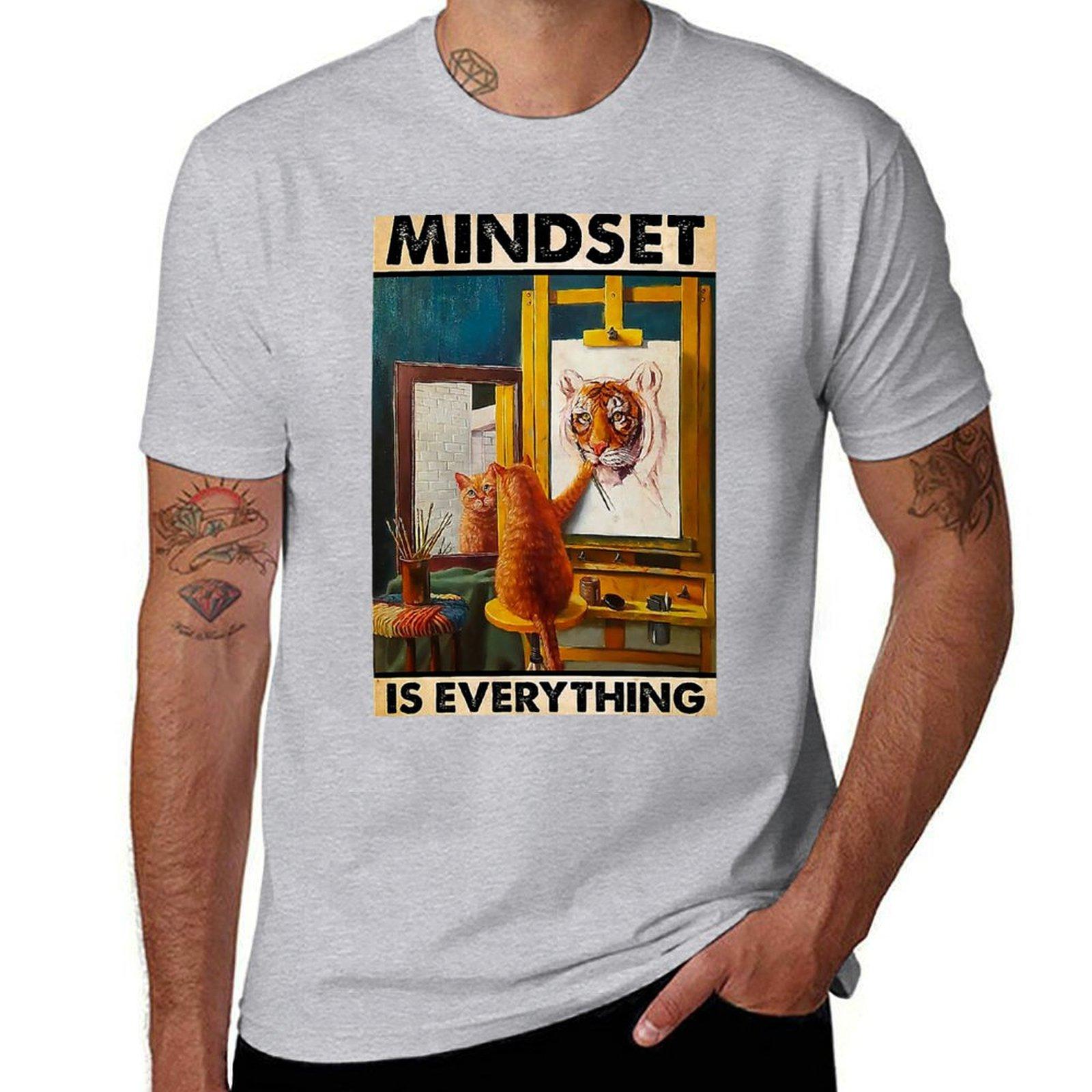

Painting cat Mindset is everything Tshirt quick drying cute tops clothes for men S