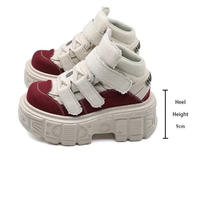 Goth Ankel Kängor Dam Sneakers Ny Punkstil Damskor Snörning Klackhöjd Platåskor Dam Metalldekor