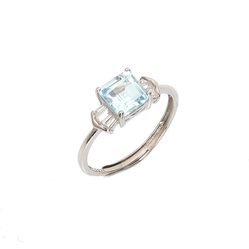 Women's S925 Sterling Silver Square Natural Amethyst Ring Adjustable Open Garnet Topaz Jewelry Gift