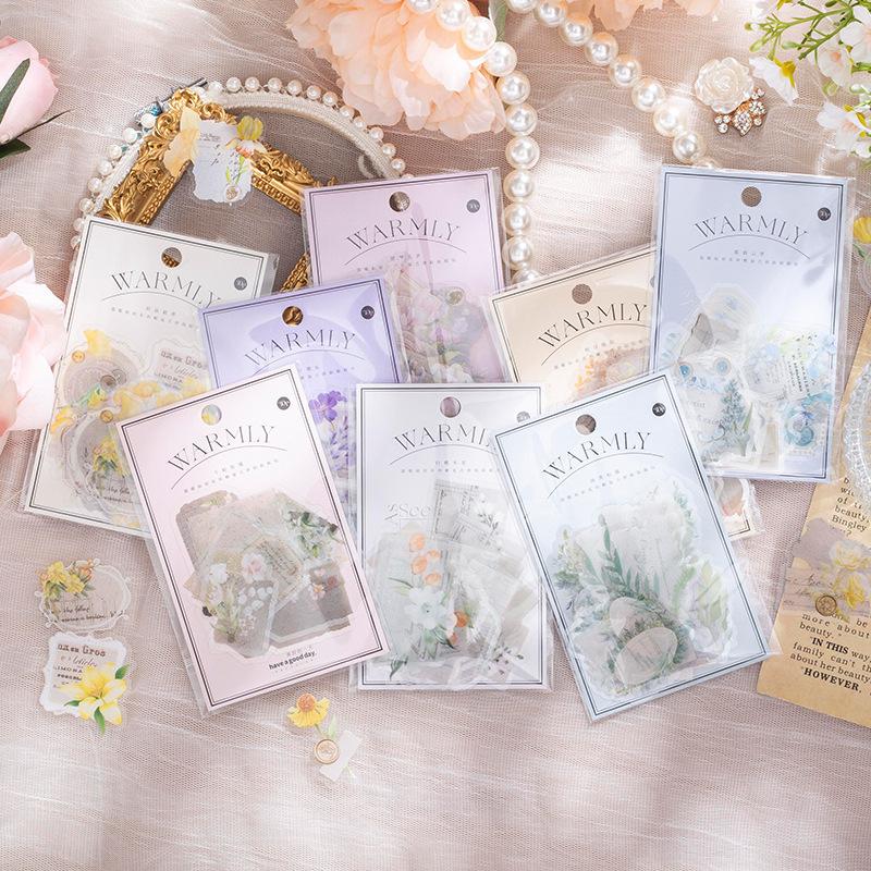 1pack/30pcs Vintage Light-Colored Floral Sticker Pack Soft Pastel Flower Patterns Self-Adhesive for Journal DIY Scrapbook Deco