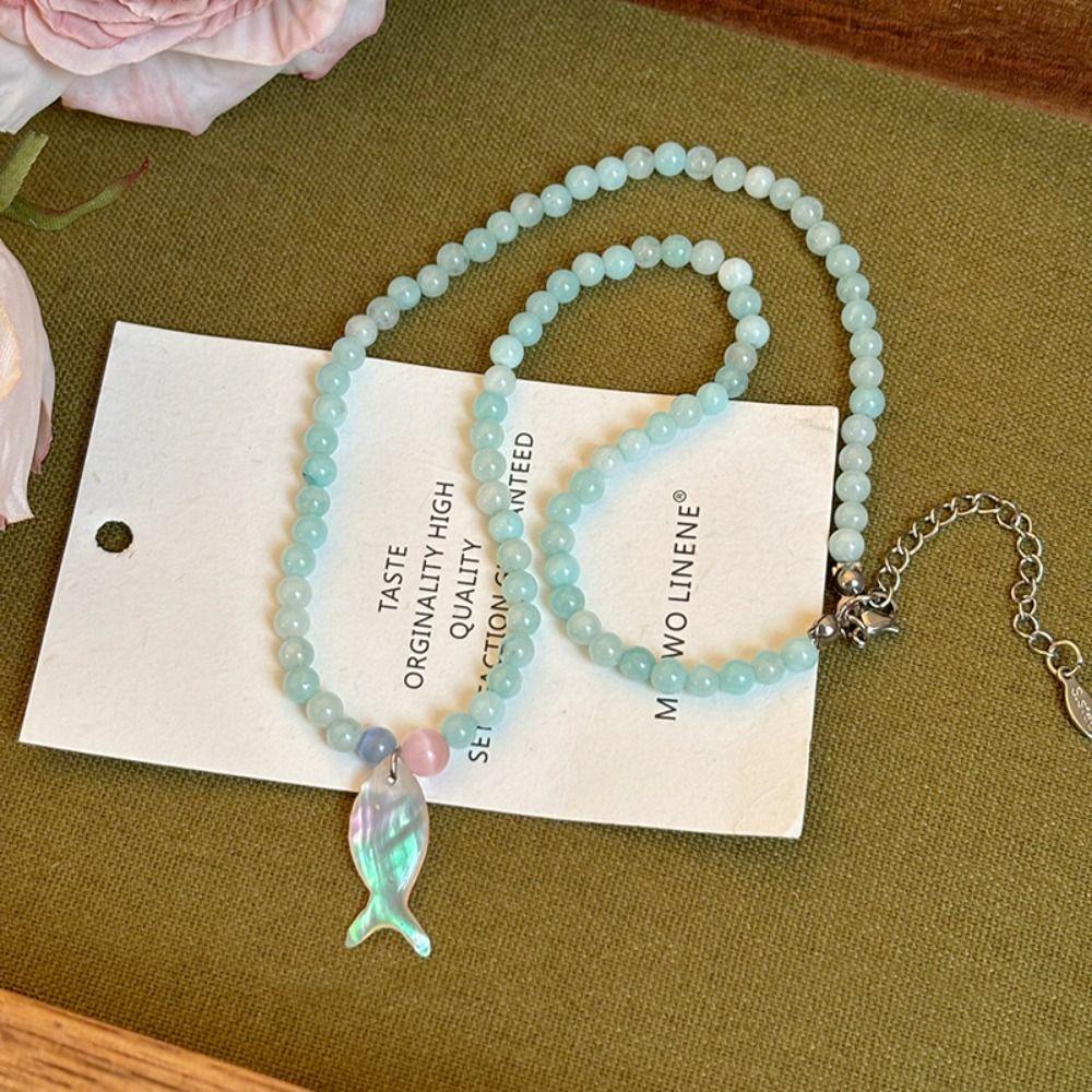 Sweet Mini Fish Necklace Colorful Ocean Style Beach Choker Vintage Beads Pendant Necklace  Summer