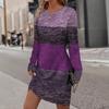 Spring Autumn Color Block O-neck Long Sleeve Casual Comfortable Dress for Women