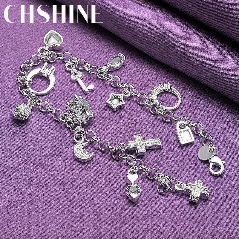 CHSHINE 925 Sterling Silver Ring/Star/Cross/Heart/Key/Lock/Round Pendant Bracelet Fashion Charm Wedding For Women Jewelry