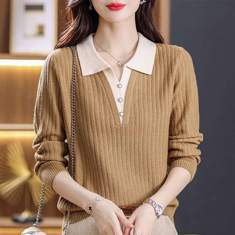 

Элегантный костюм-двойка: Женский осенне-зимний вязаный свитер с отложным воротником Small