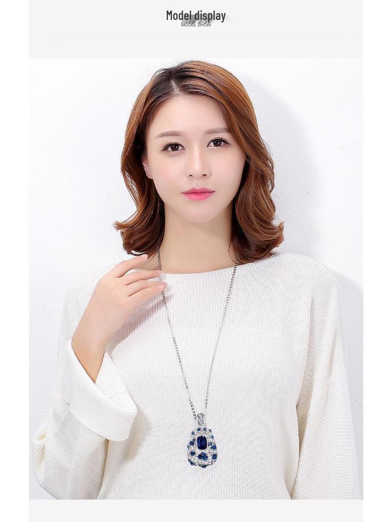 2025 Korean Style Crystal Sweater Necklace: Long Sparkling Diamond Pendant for Autumn & Winter
