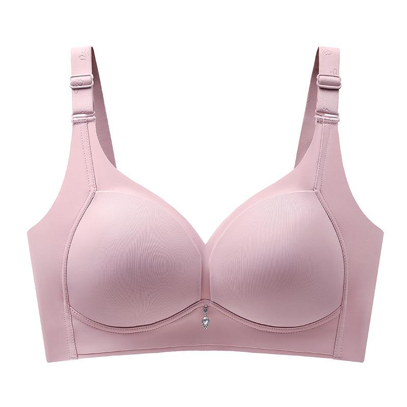 

2025 Новый стиль Большая грудь Гладкий бесшовный без стального кольца Бюстгальтер с полной чашкой Невидимая чашка Большая грудь Маленькое нижнее белье Женский бюстгальтер 42/95 розовый