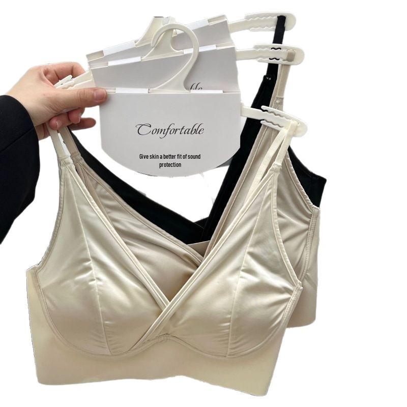 French Satin Seamless Deep V Bra with Side Support & Comfort