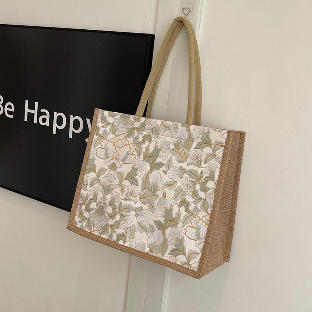 New Fashion Large Capacity Embroidery Flower Tote Bag Top-handle Lightweight Women Handbag Portable Shoulder Bag Daily Office