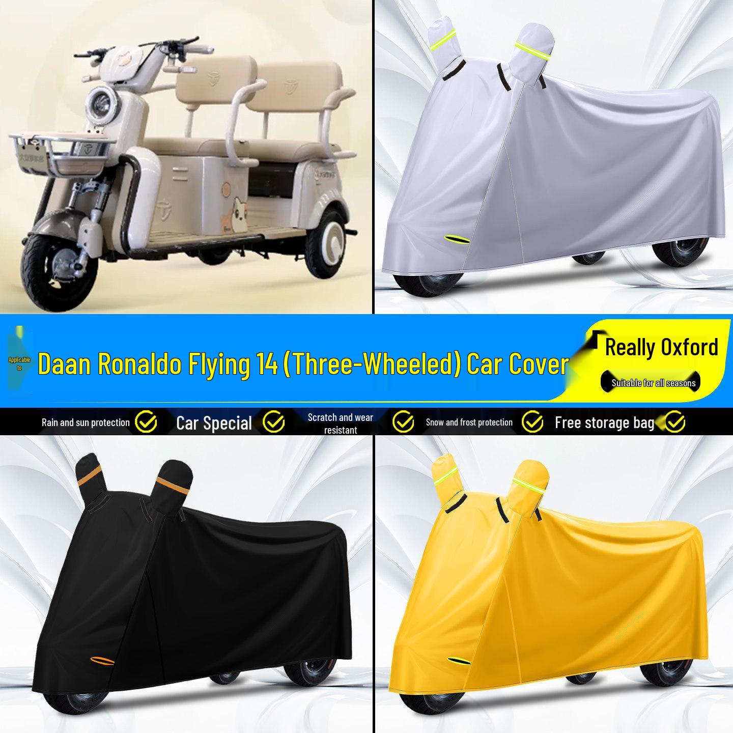

Daan Ronaldo Flying 14 Electric Tricycle Rainproof Sun Protection Cover with Decorative Accessories Gray Oxford Rain & Sun Cover XL with Storage Bag