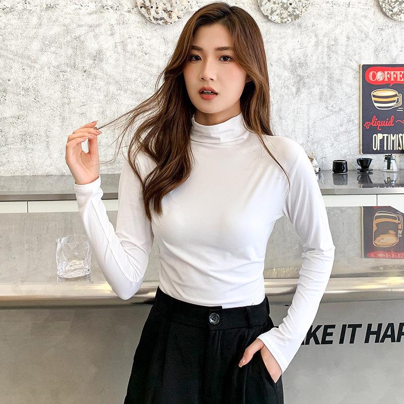Women's Modal Turtleneck Undershirt Long Sleeve T-shirt Spring Autumn Winter Solid Color Stretch Tight Top
