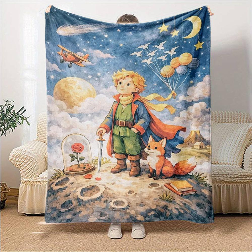 Coperta Stampata Tema Il Piccolo Principe - Perfetta per Divano, Letto, Viaggio e Uso Esterno | Lavabile in Lavatrice, Accogliente e Resistente.