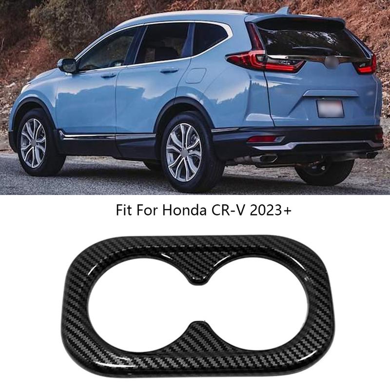 For Honda CR-V + ABS Carbon Fiber Black Look Car Water Cup Frame Panel Cover Trim Sticker Interior Accessories
