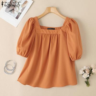 Dámská ležérní letní halenka s krátkým rukávem a čtvercovým límcem