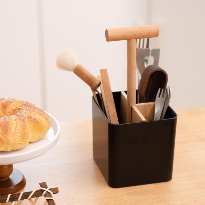 Japanese Style Partition Countertop Rack Storage Box Kitchen Chopsticks Spoon Storage Rack with Handle Chopstick Tube Rack