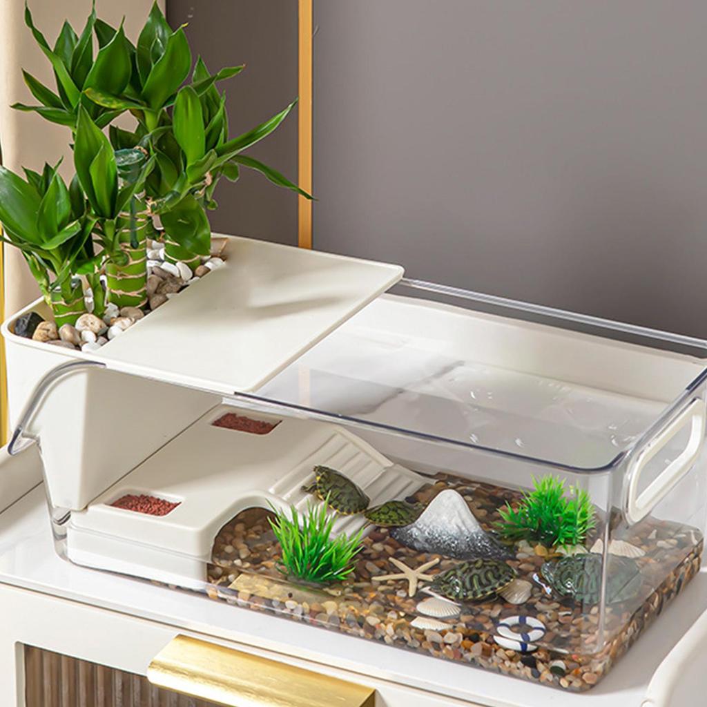 Turtle Tank Turtle Cage Clear Area Habitat with Basking Stage for Crayfish Crabs Gecko Amphibians Fishes Small Pets Enclosure