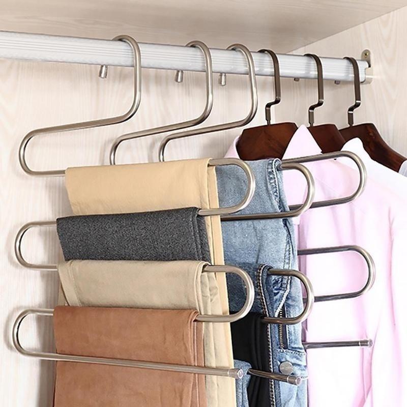 New 5 Layers Stainless Steel Trousers Hanger Pants Clothes Holder Rack S Shape