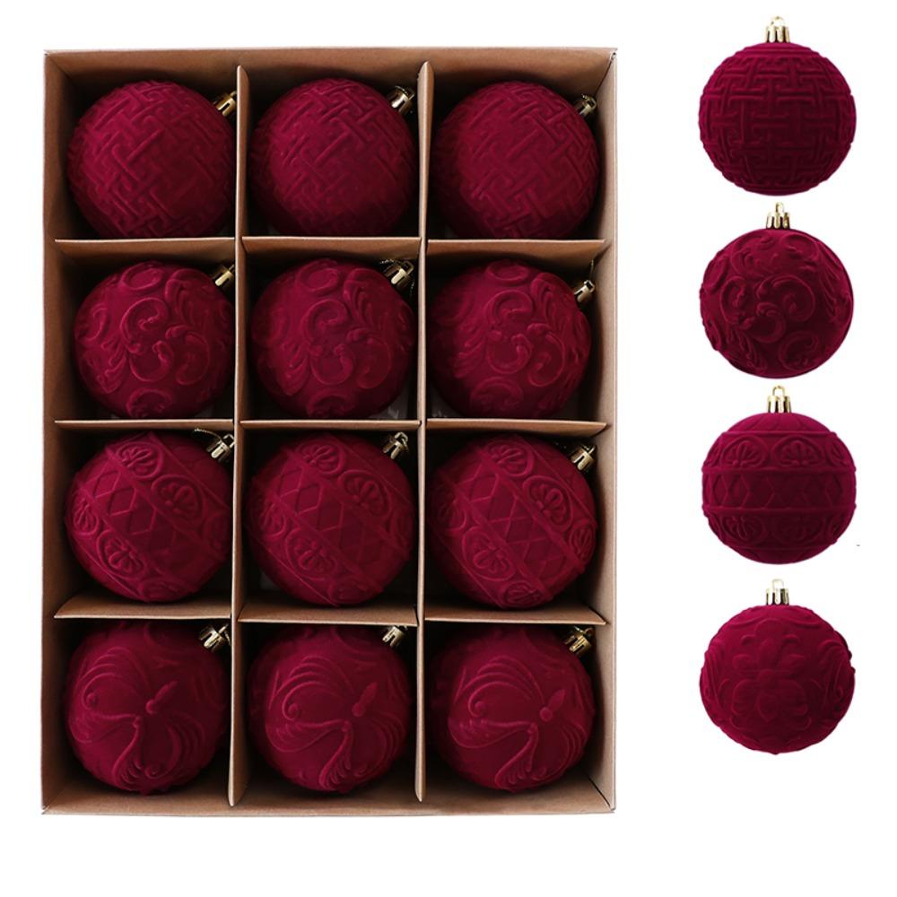 Break-Resistant Velvet Christmas Hanging Balls 8 CM Red Tree Hangable Bauble Set Indoor Decor