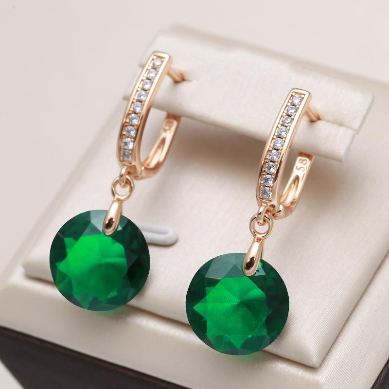 New Green Natural Zircon Long Earring For Women Fashion Simple Fine Jewelry Rose Gold Round Dangle Earring Accessories