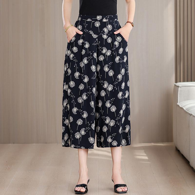 Plus Size Summer Women's Wide Leg Pants High Waist Loose Vintage Clothes Elastic Waist Casual Pants