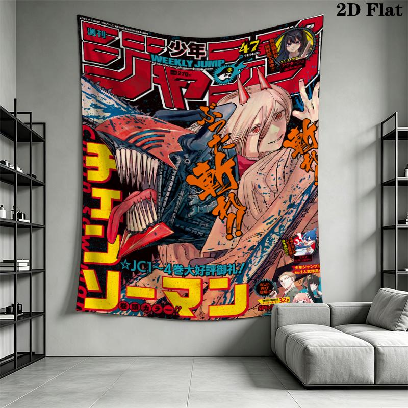 Chainsaw Man Wall Tapestry Aesthetic Wall Hanging Printed Fabric Blanket Decorative Tapestries for Bedroom Living Room Home Decor