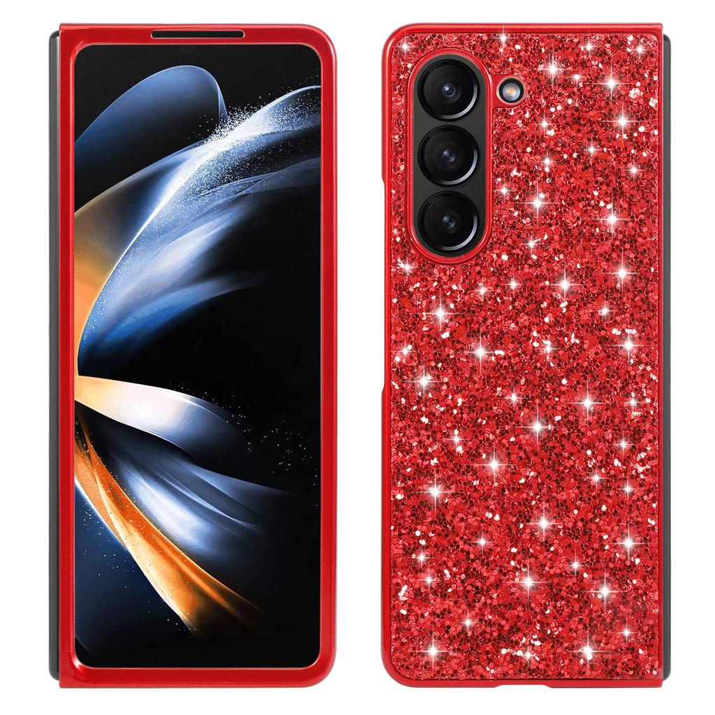 For Samsung Galaxy Z Fold5 5G Glitter Sequins Phone Case Electroplating TPU Frame Hard PC Back Cover